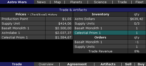 Opening page of the Trade Screen (Overview)